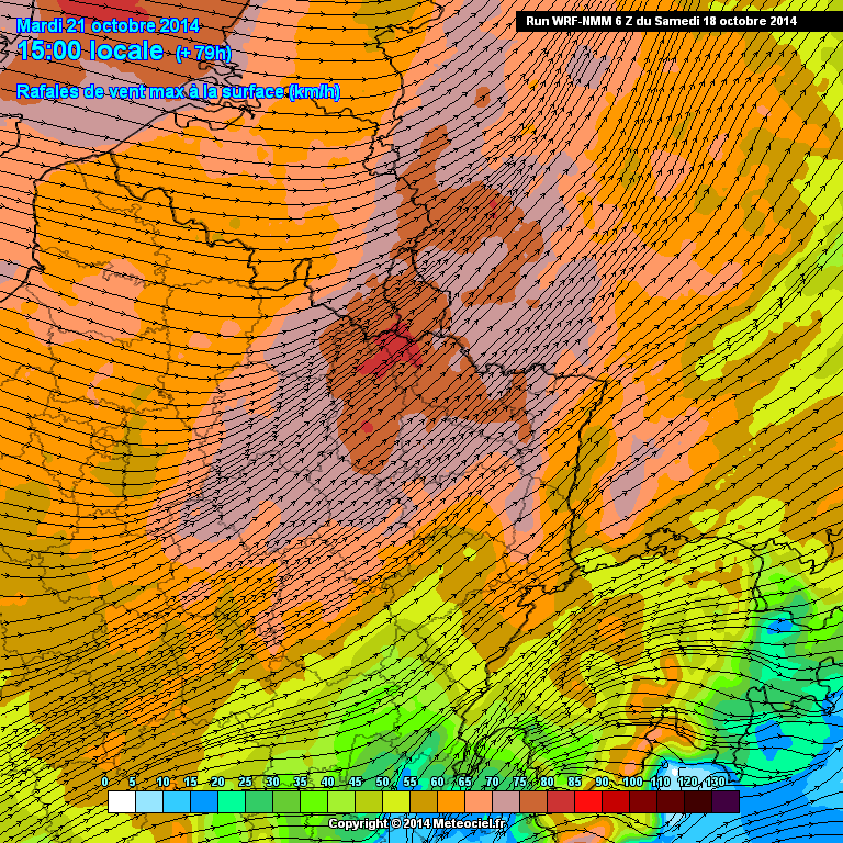 vent rafales 10m du sol ** source: meteociel.fr 