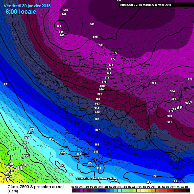 Pression au niveau de la mer et vers 500hPa * www.meteociel.fr