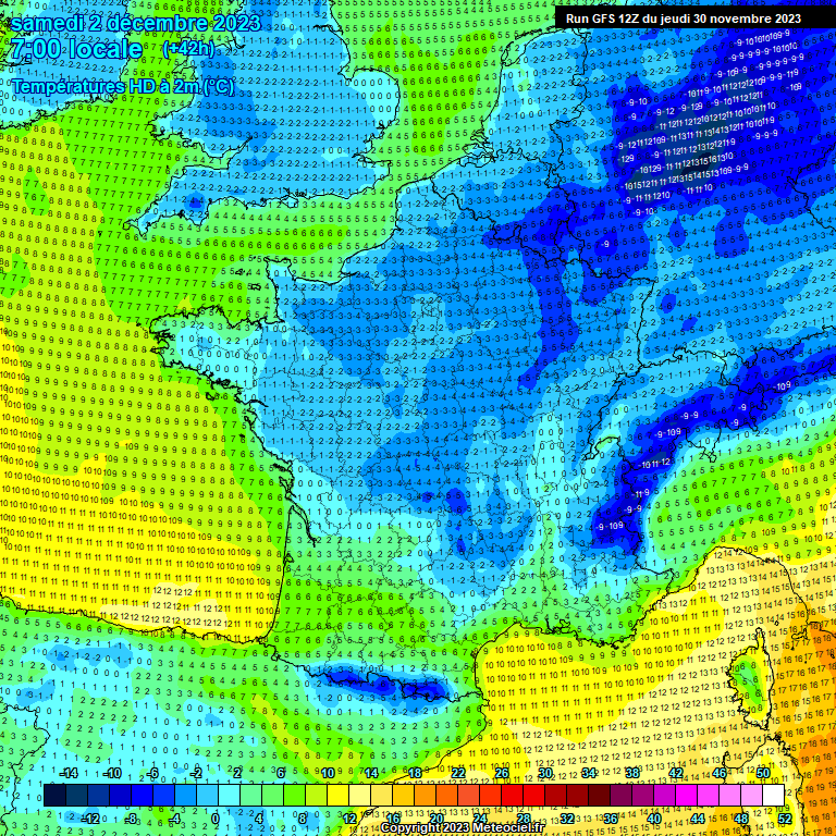 Températures minimales attendues dans le nord-est de la France ce samedi matin.