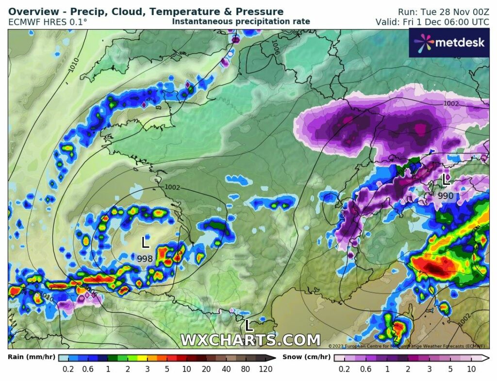 Une perturbation neigeuse s'invite en cours de soirée et nuit de jeudi à vendredi.