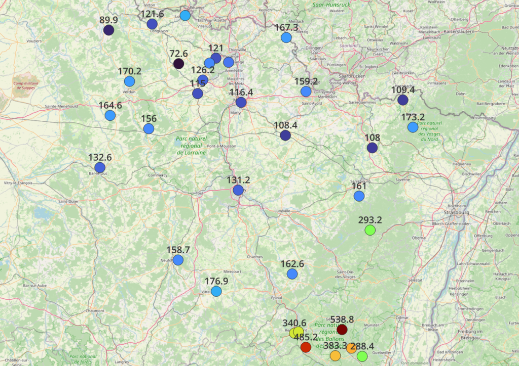 Cumuls des précipitations à l'aide des données via Météociel et Météo Lor'.