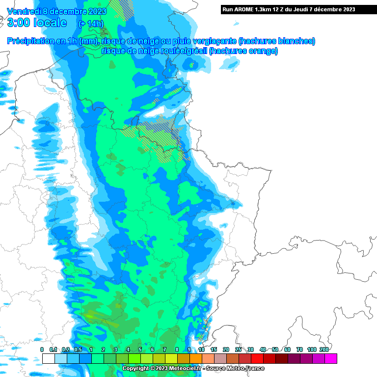 Précipitations attendues dans le nord-est de la France ce vendredi à 3h du matin.