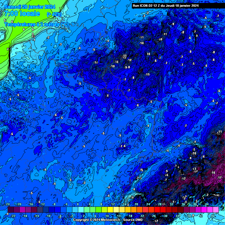 Un froid plus piquant pour s'observer samedi matin. Carte du modèle ICON-D2 via www.meteociel.fr.
