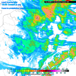 Couche de neige possible au sol. Modèle AROME - Météo France via www.meteociel.fr.