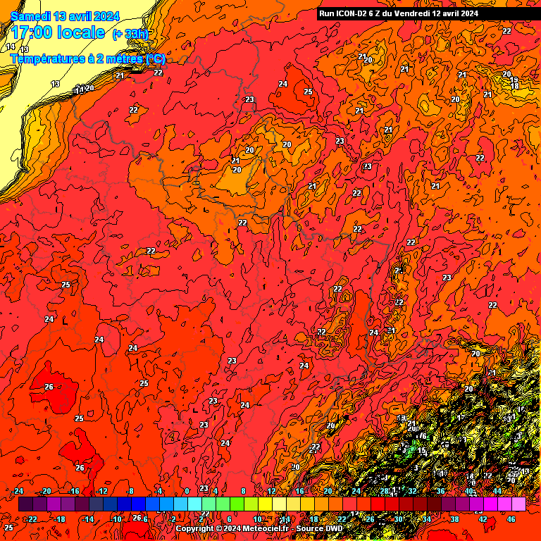 Une météo quasiment estivale s'annonce pour ces prochains jours. Cela ne va pour autant pas durer. Carte via www.meteociel.fr.