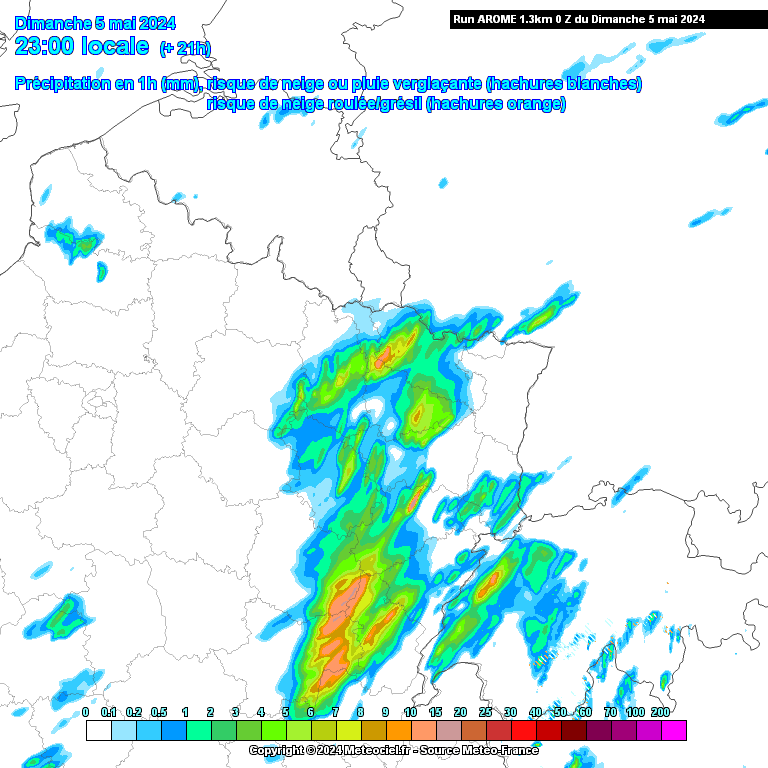 Précipitations attendues dans le nord-est de la France ce dimanche à 23h